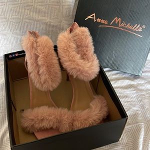 Anne Michelle Bubblegum Pink Fuzzy Heels